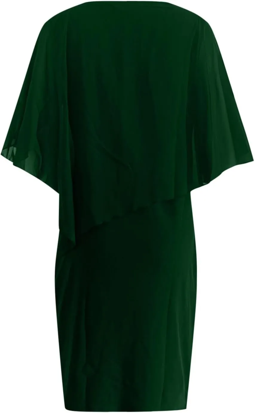Chiffon Dress for Women Mesh V Neck Night Out Dresses Rhinestone Printed Lightweight Soft Smooth Short Sleeve Dress