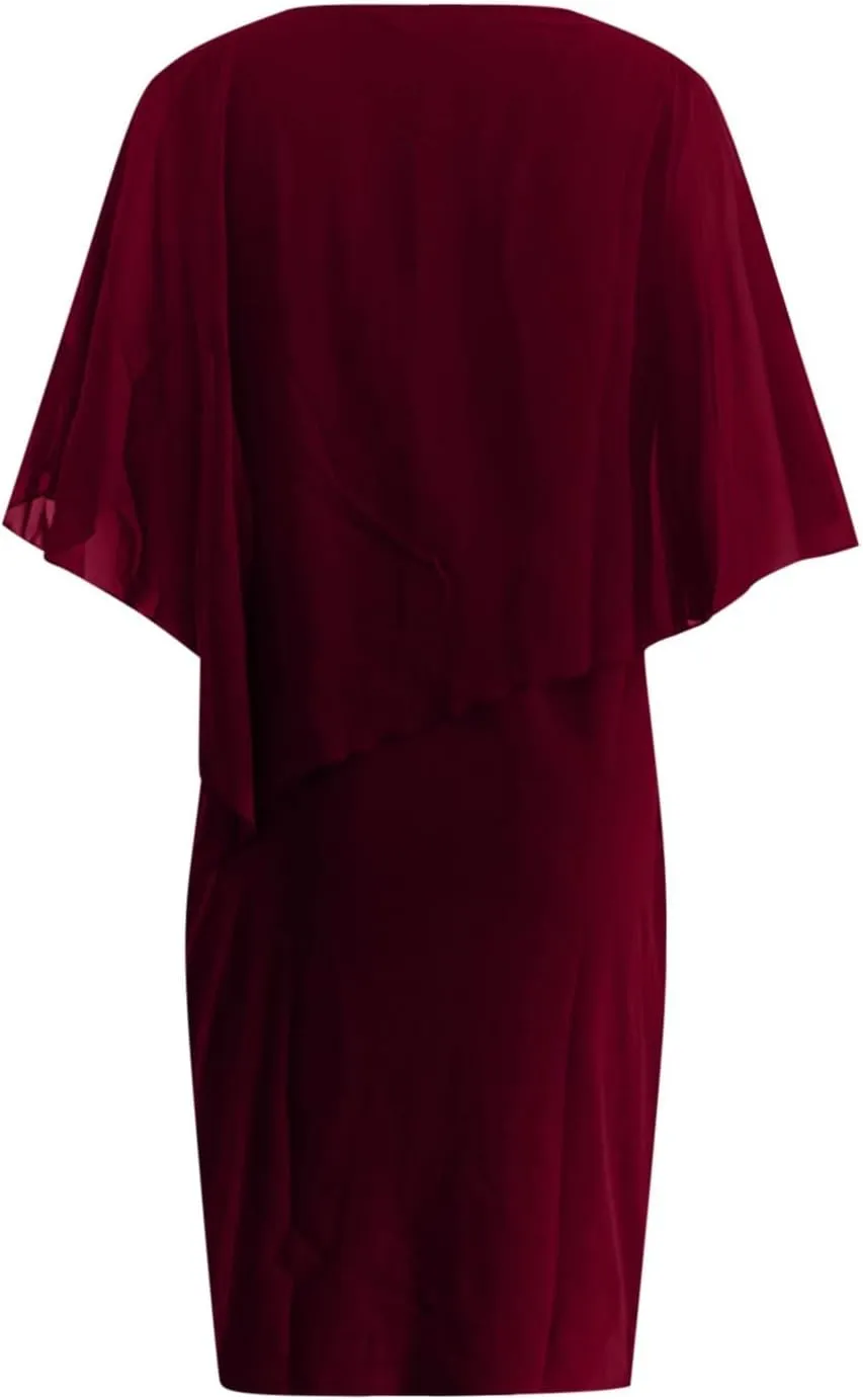 Chiffon Dress for Women Mesh V Neck Night Out Dresses Rhinestone Printed Lightweight Soft Smooth Short Sleeve Dress