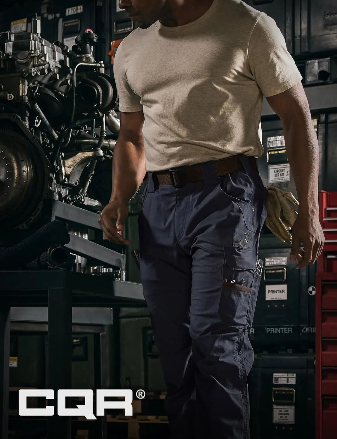 CQR Men's Flex Ripstop Work Pants, Water Resistant Tactical Pants, Outdoor Utility Operator EDC Cargo Pants