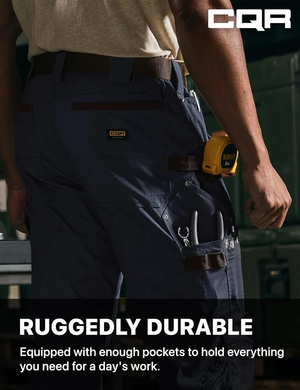 CQR Men's Flex Ripstop Work Pants, Water Resistant Tactical Pants, Outdoor Utility Operator EDC Cargo Pants
