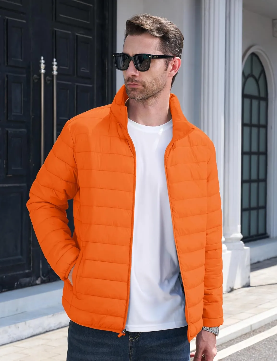 CRYSULLY Men's Puffer Jacket Full Zip Warm Jacket Windproof Water Resist Jackets Winter Insulated Coat