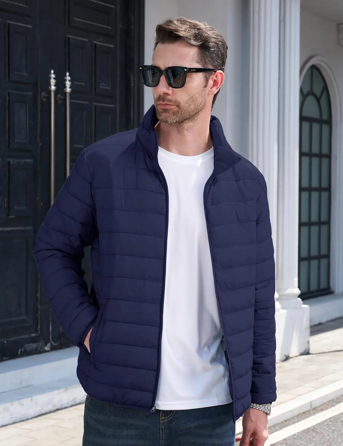CRYSULLY Men's Puffer Jacket Full Zip Warm Jacket Windproof Water Resist Jackets Winter Insulated Coat