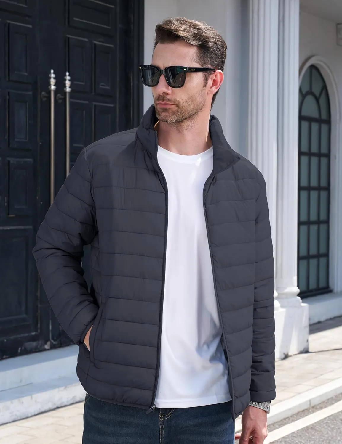 CRYSULLY Men's Puffer Jacket Full Zip Warm Jacket Windproof Water Resist Jackets Winter Insulated Coat