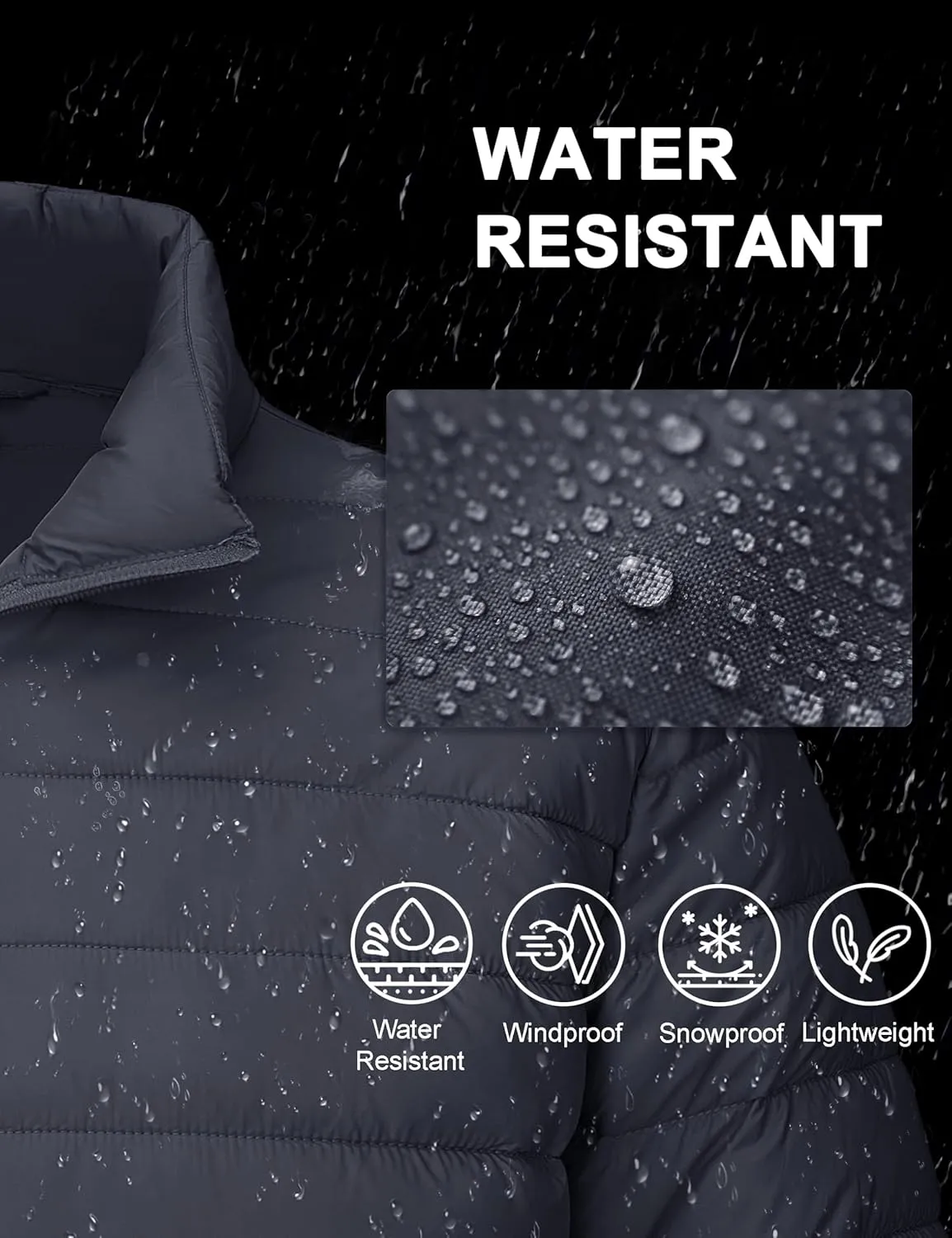 CRYSULLY Men's Puffer Jacket Full Zip Warm Jacket Windproof Water Resist Jackets Winter Insulated Coat