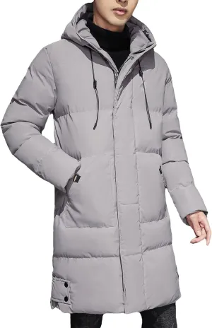 DGHM-JLMY Mens Mid Length Padded Cotton Jacket Hooded Windproof Thicken Puffer Coat Long Down Coats Warm Winter Outerwear