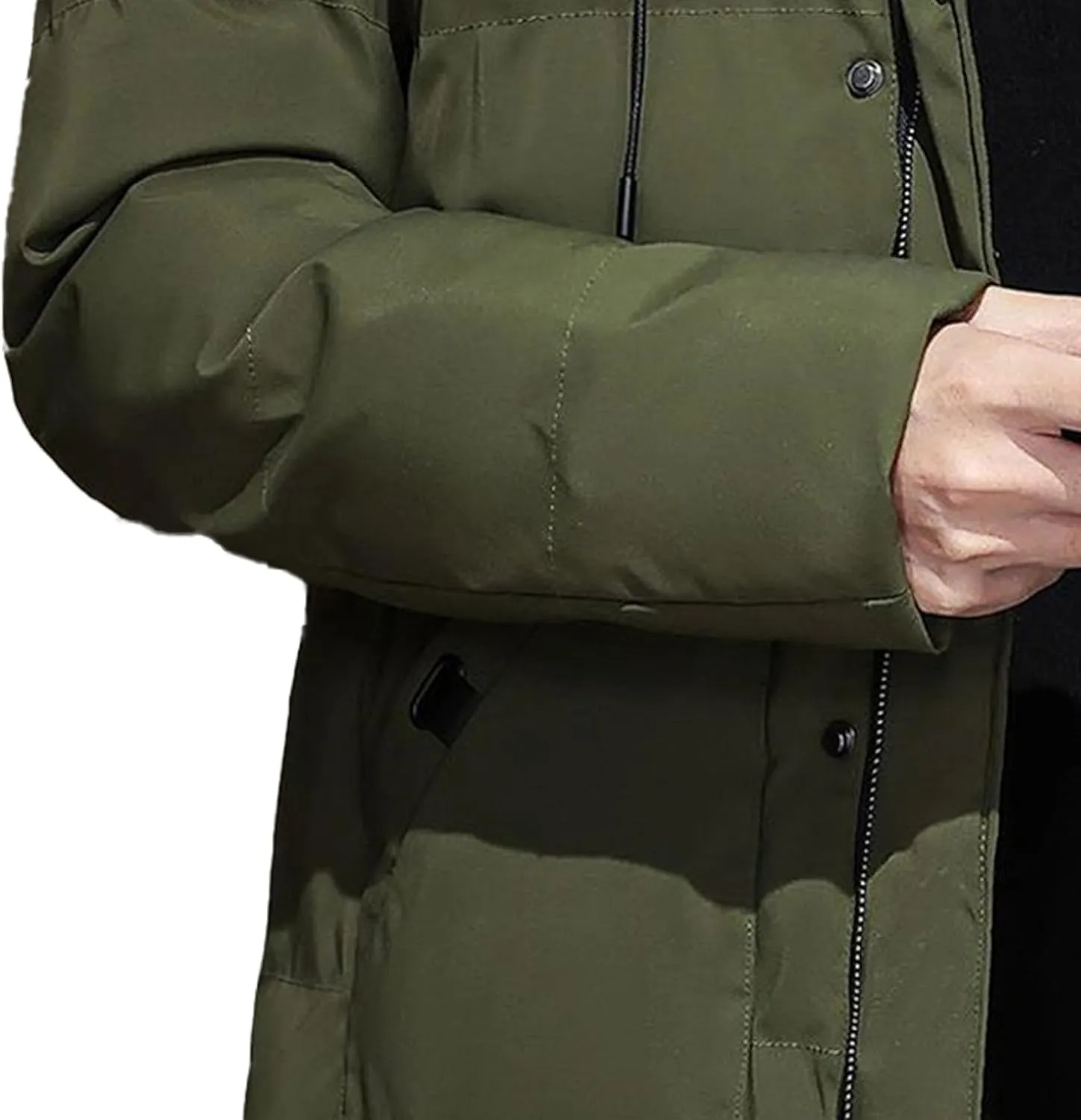 DGHM-JLMY Mens Mid Length Padded Cotton Jacket Hooded Windproof Thicken Puffer Coat Long Down Coats Warm Winter Outerwear