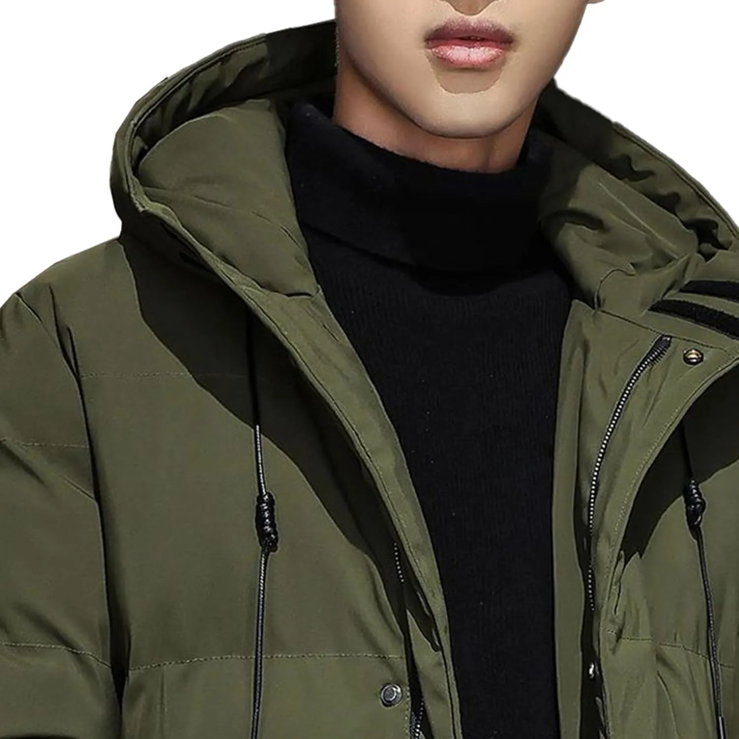 DGHM-JLMY Mens Mid Length Padded Cotton Jacket Hooded Windproof Thicken Puffer Coat Long Down Coats Warm Winter Outerwear