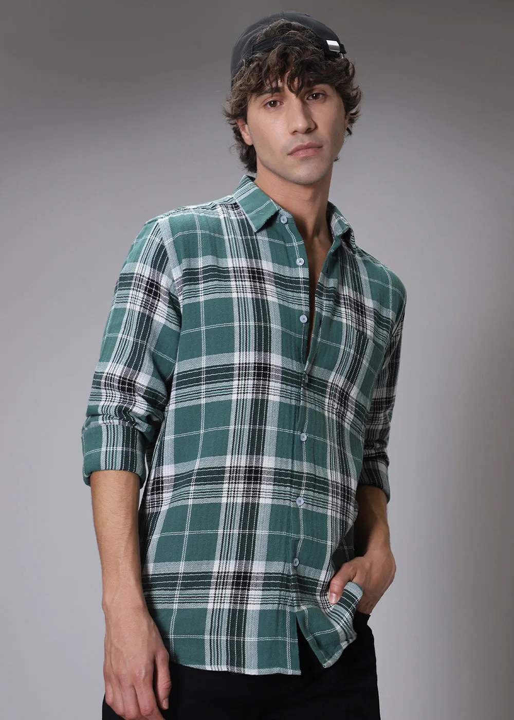 Dobby Dark Green Check Shirt