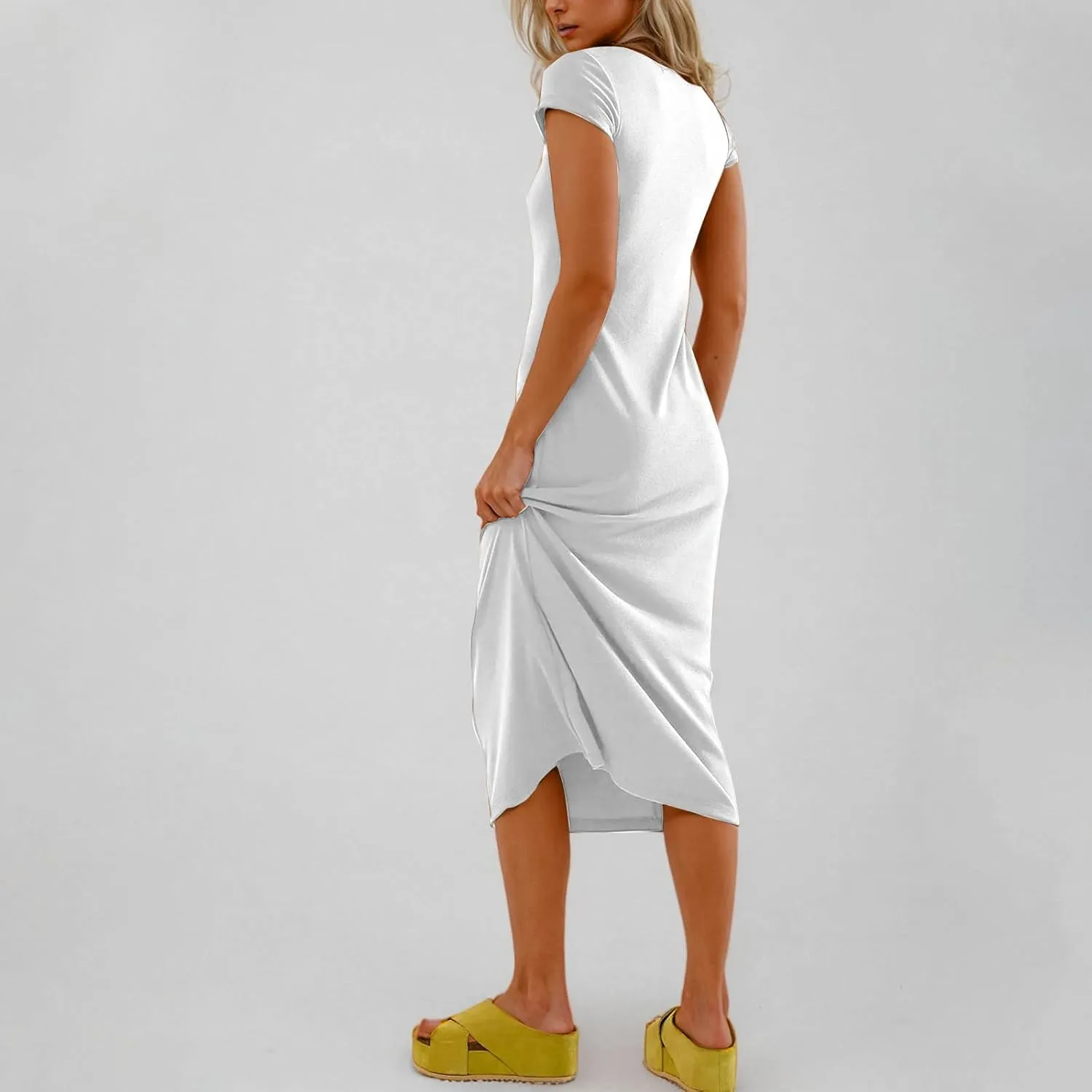 Dresses for Women 2025 Short Sleeve Slim Fit Soft Comfy Long Dress Solid Trendy Casual Summer Fashion Maxi Dress