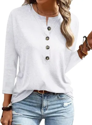 EADINVE Women's 3/4 Sleeve T-Shirts Crew Neck Buttons Cute Casual Tunic Tops Basic Tees Blouses Loose Fit Pullover 2024