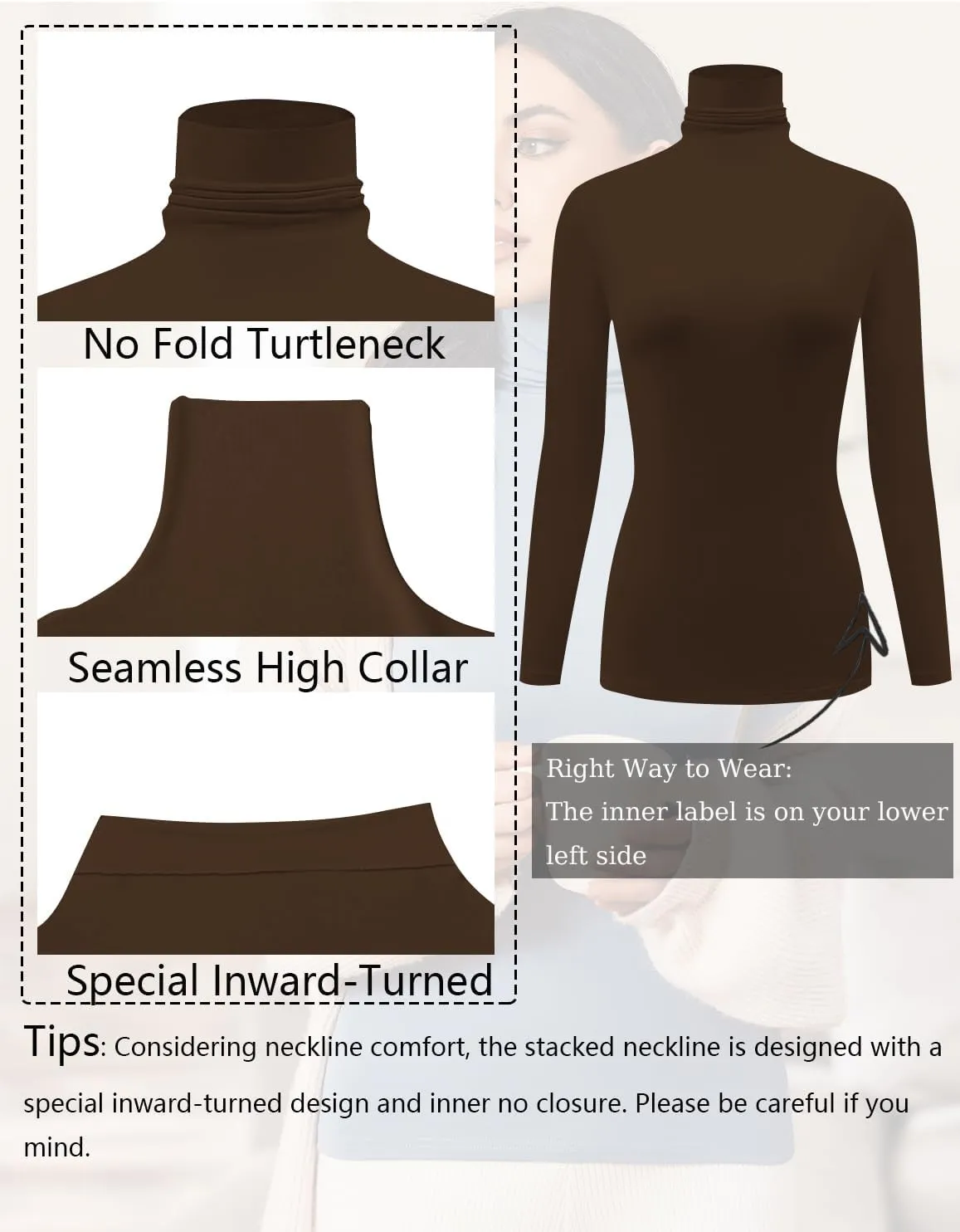 Ekouaer Women's Turtleneck Long Sleeve Shirts Slim Fit Thermal Underwear Tops Lightweight Pullover Tees