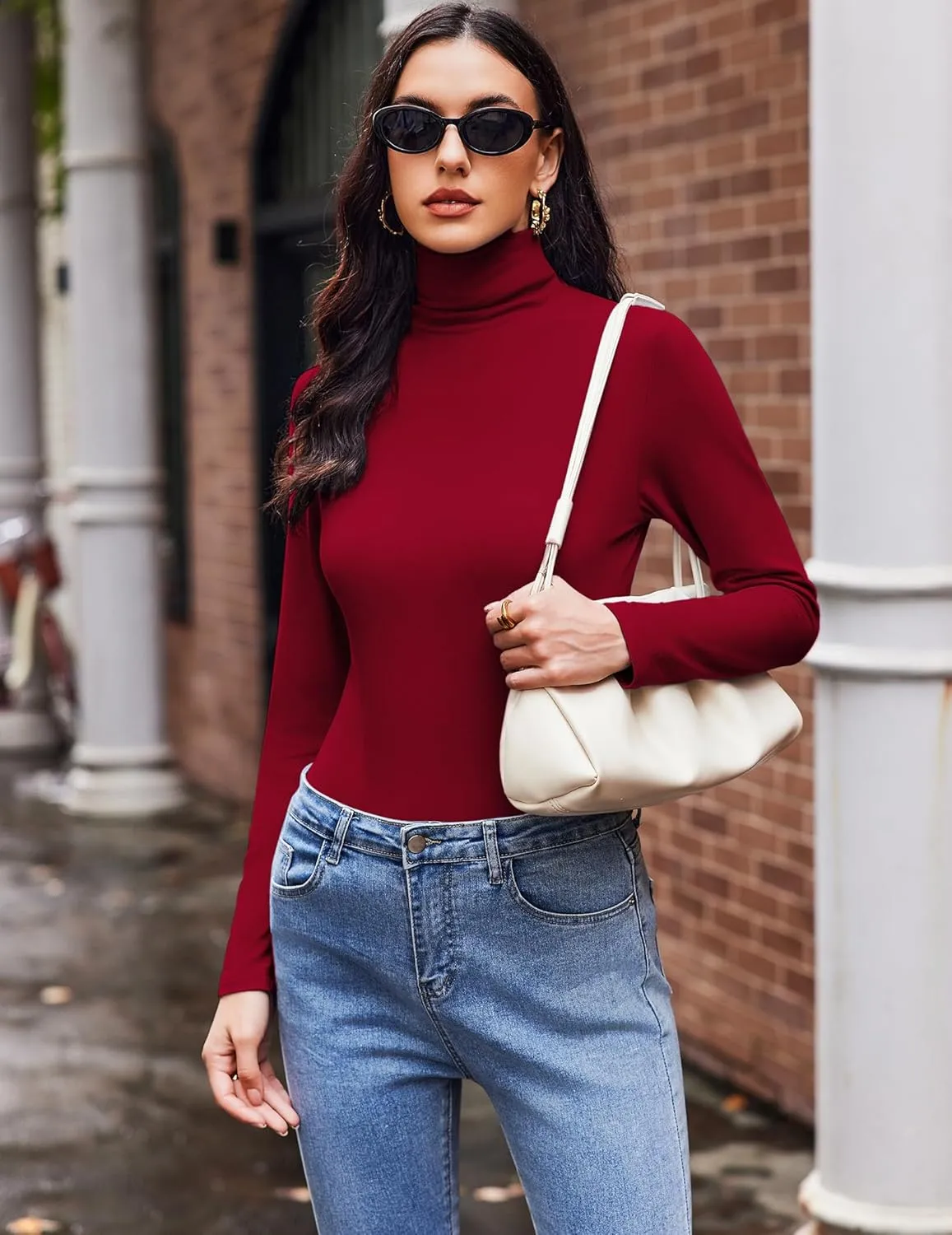 Ekouaer Women's Turtleneck Long Sleeve Shirts Slim Fit Thermal Underwear Tops Lightweight Pullover Tees