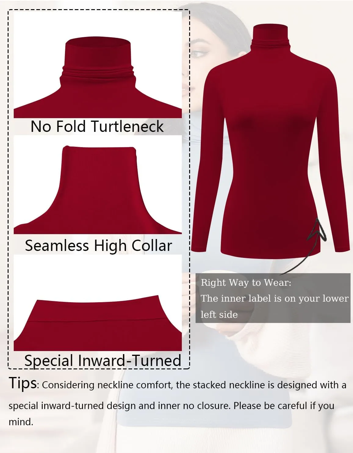 Ekouaer Women's Turtleneck Long Sleeve Shirts Slim Fit Thermal Underwear Tops Lightweight Pullover Tees