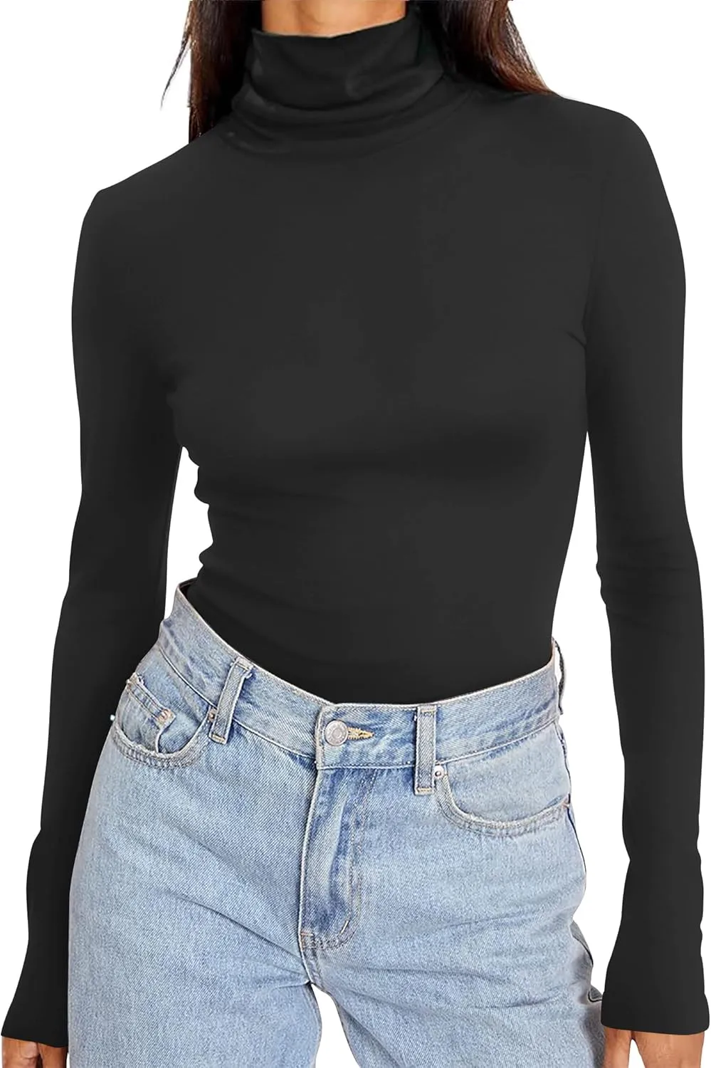 Ekouaer Women's Turtleneck Long Sleeve Shirts Slim Fit Thermal Underwear Tops Lightweight Pullover Tees