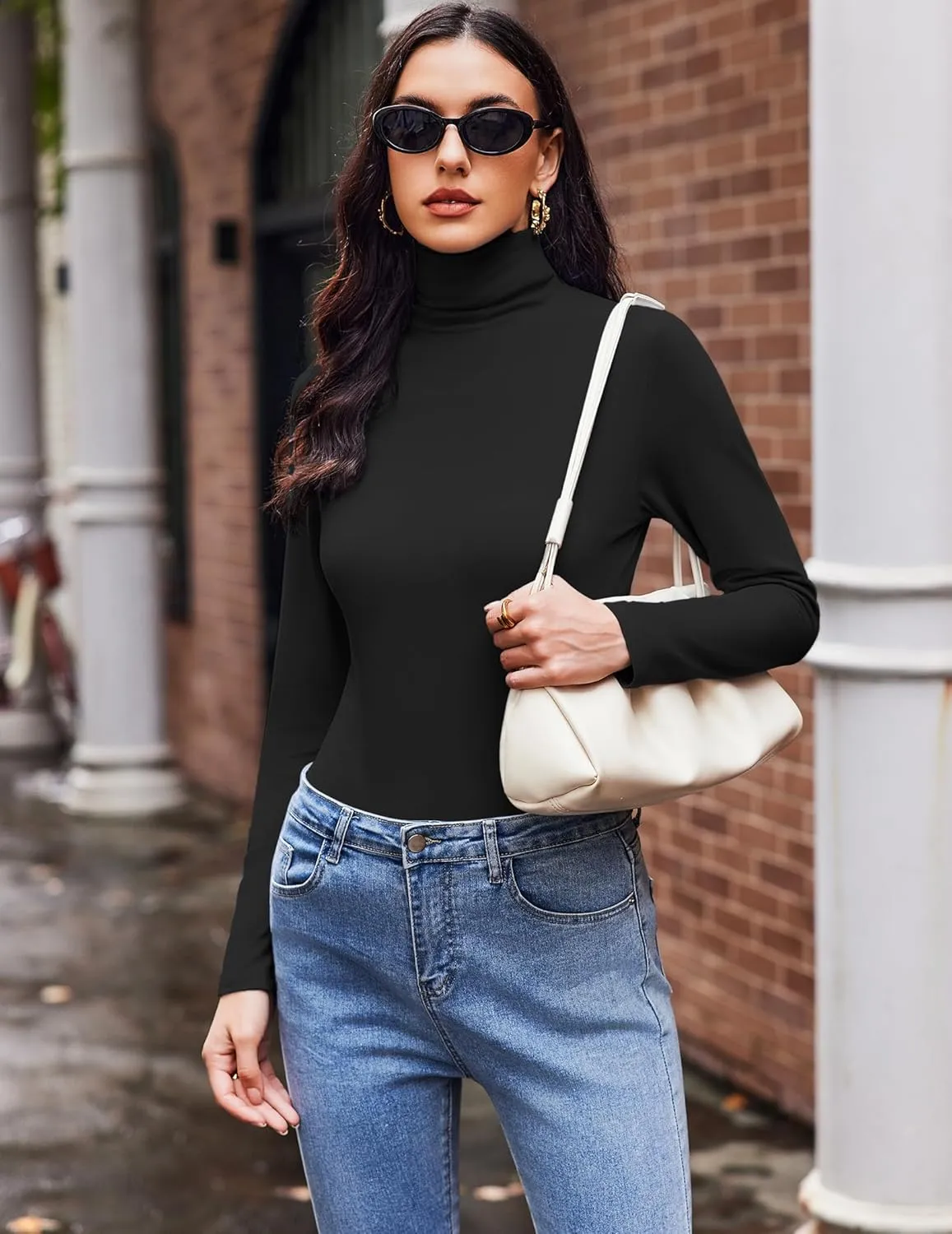 Ekouaer Women's Turtleneck Long Sleeve Shirts Slim Fit Thermal Underwear Tops Lightweight Pullover Tees