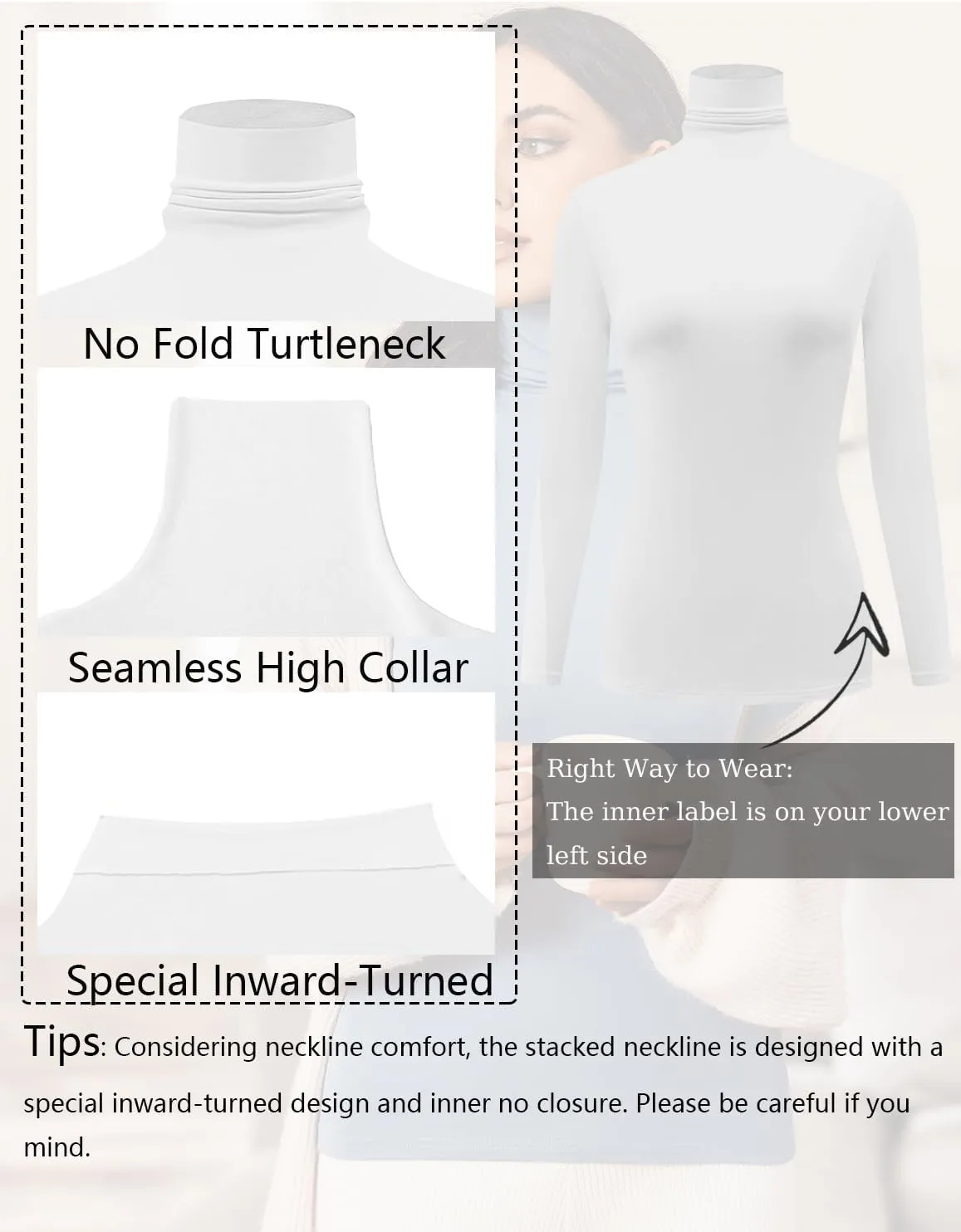 Ekouaer Women's Turtleneck Long Sleeve Shirts Slim Fit Thermal Underwear Tops Lightweight Pullover Tees