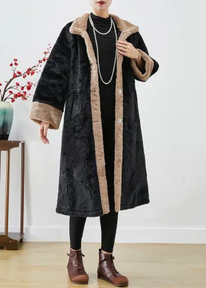 Fitted Black Oversized Patchwork Thick Fuzzy Fur Fluffy Jacket Fall