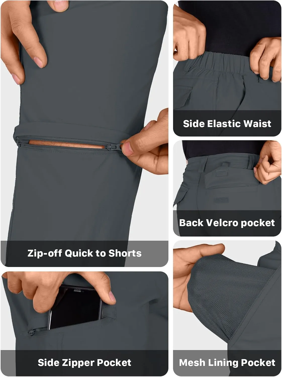 FREE SOLDIER Men's Outdoor Convertible Hiking Pants with Belt Lightweight Quick Dry Tactical Cargo Pants Nylon Spandex