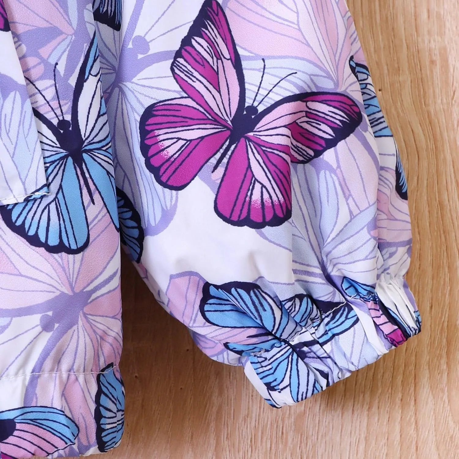 Girl's Hooded Rain Jackets Butterfly Print aterproof Trench Coat Windbreaker Raincoats for Girls