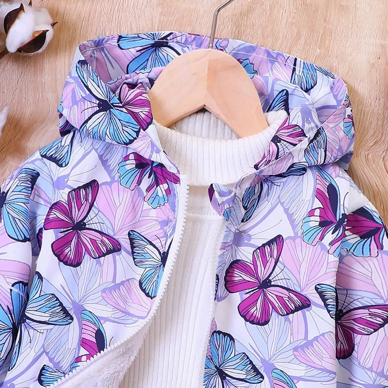 Girl's Hooded Rain Jackets Butterfly Print aterproof Trench Coat Windbreaker Raincoats for Girls