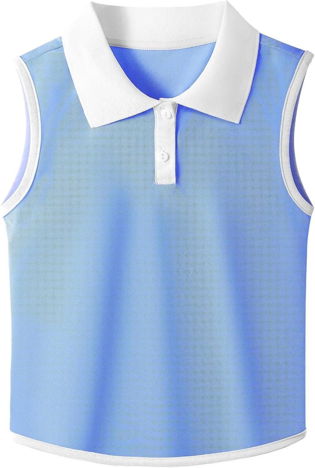 Girls Polo Shirt Sleeveless Golf Shirts Contrast Collared Button-Up Tennis T-Shirts Quick Dry Breathable Tank Tops