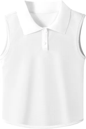 Girls Polo Shirt Sleeveless Golf Shirts Contrast Collared Button-Up Tennis T-Shirts Quick Dry Breathable Tank Tops