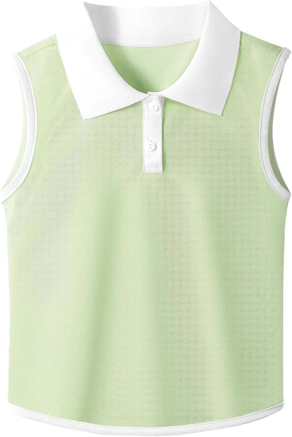 Girls Polo Shirt Sleeveless Golf Shirts Contrast Collared Button-Up Tennis T-Shirts Quick Dry Breathable Tank Tops