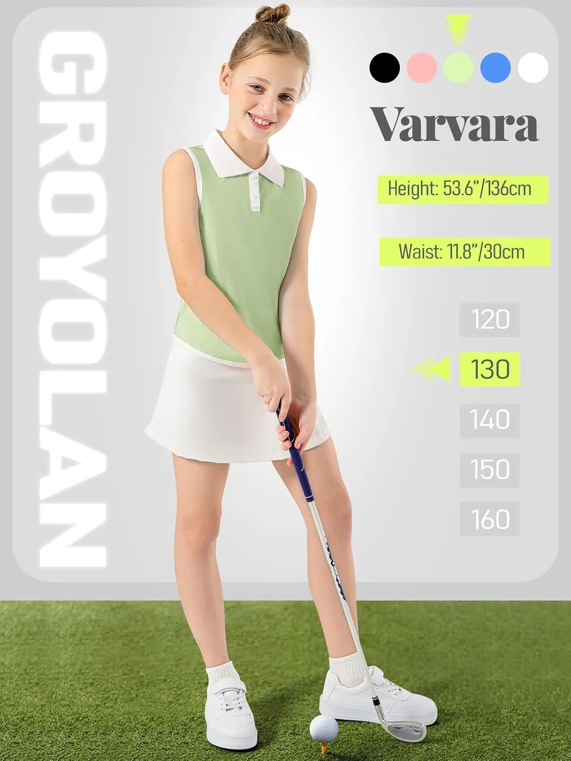 Girls Polo Shirt Sleeveless Golf Shirts Contrast Collared Button-Up Tennis T-Shirts Quick Dry Breathable Tank Tops