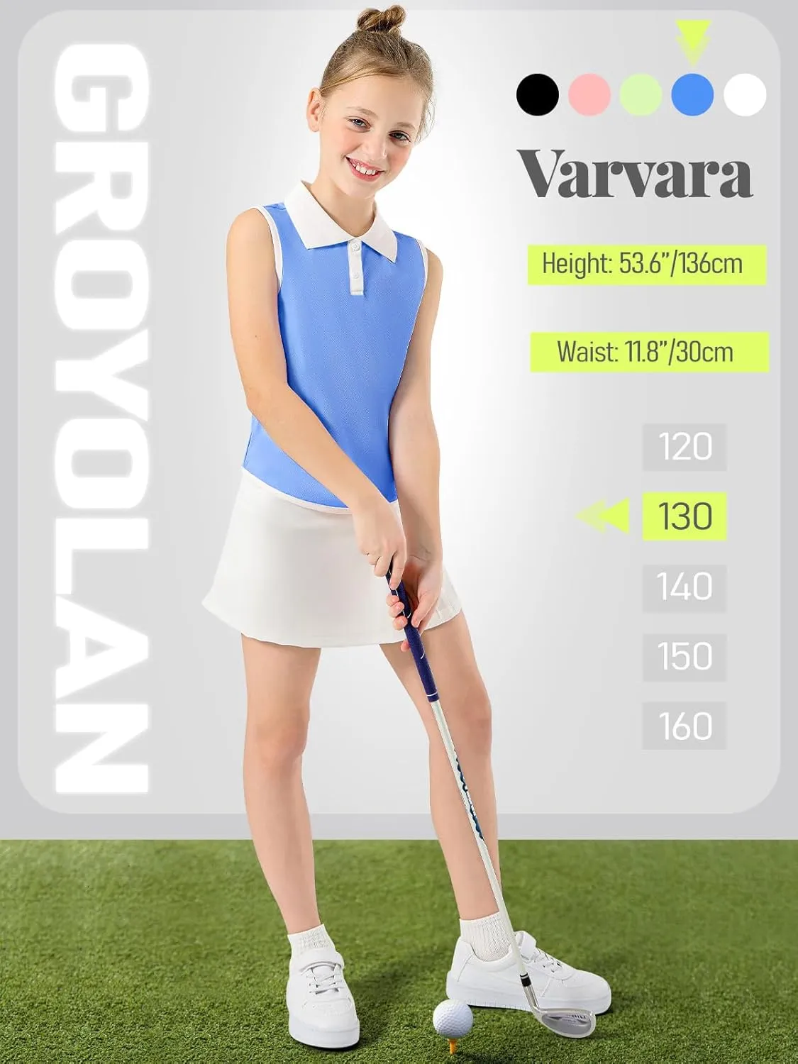 Girls Polo Shirt Sleeveless Golf Shirts Contrast Collared Button-Up Tennis T-Shirts Quick Dry Breathable Tank Tops