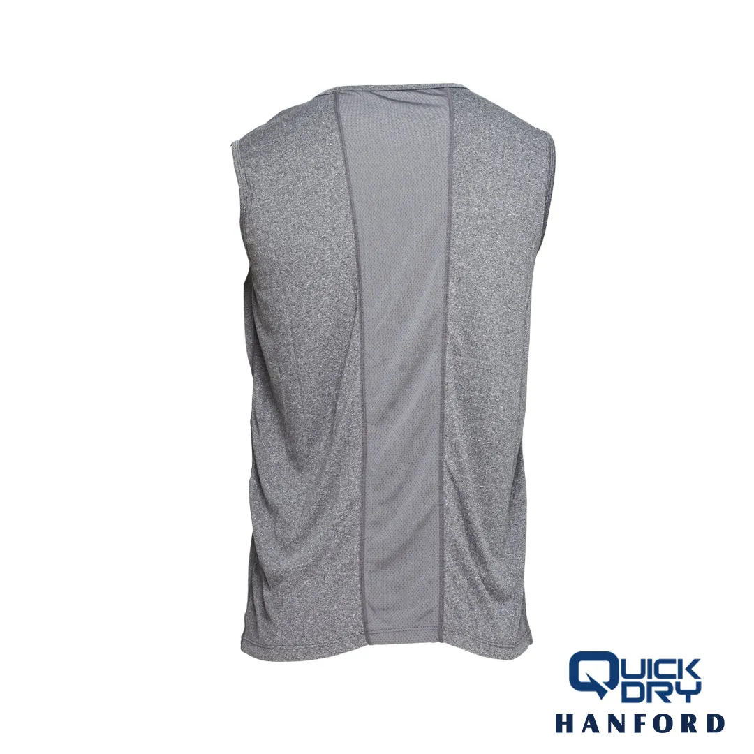 Hanford Athletic Men Pro Cool 2.0 R-Neck Sports Training Sleeveless Shirt - Gray Melange (SinglePack)