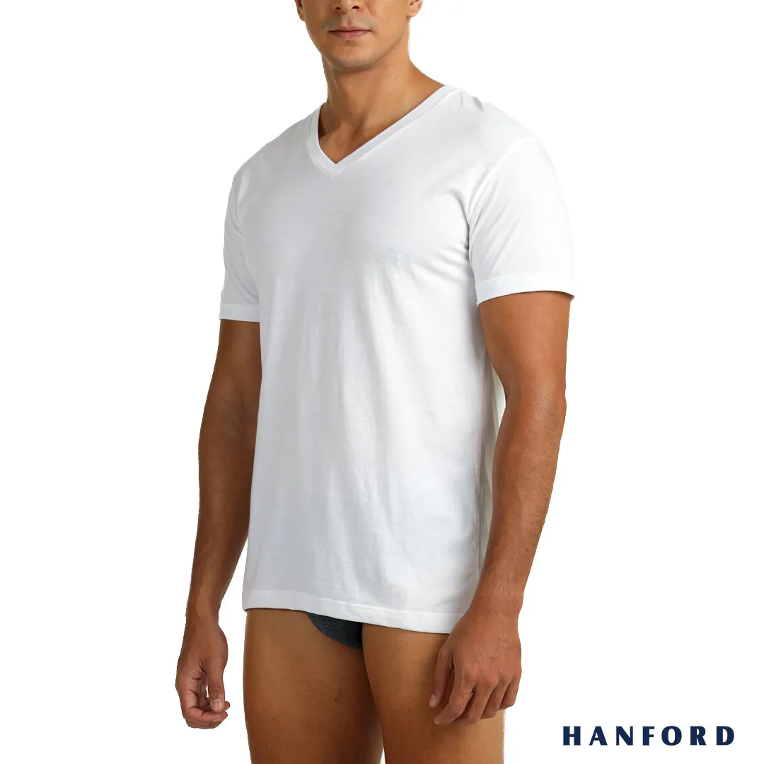 Hanford Men V-Neck Cotton Modern Fit Short Sleeves Shirt - White (Single Pack)