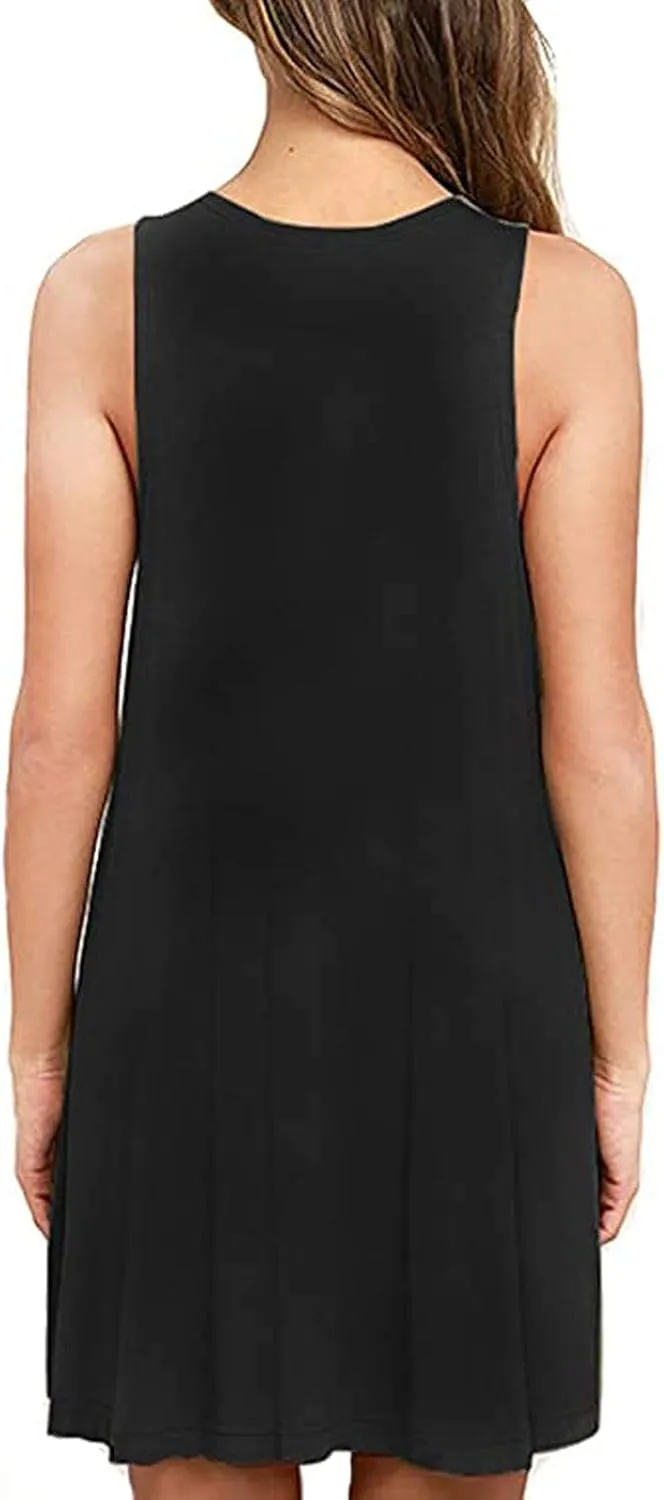 hlysgo Beach Dresses for Women 2025 Summer Sleeveless Crew Neck Casual Dress Solid Soft Comfy Mini Sundress with Pockets