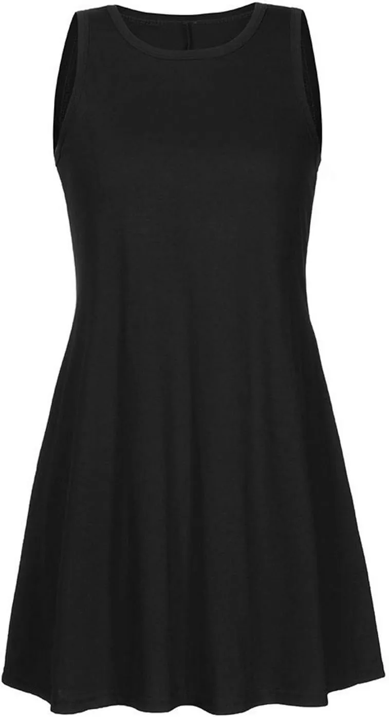 hlysgo Beach Dresses for Women 2025 Summer Sleeveless Crew Neck Casual Dress Solid Soft Comfy Mini Sundress with Pockets