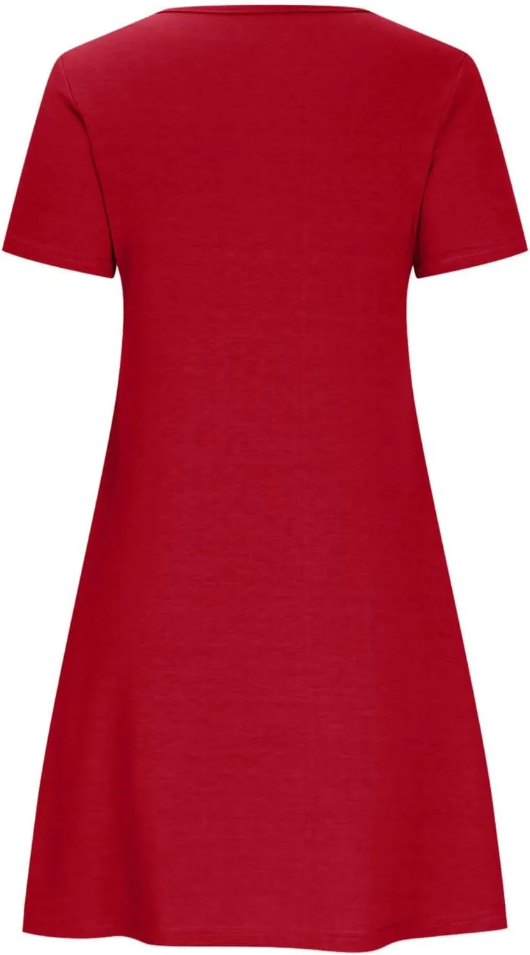 hlysgo Tshirt Dress for Women 2025 Vacation Short Sleeve Crew Neck Casual Dresses Summer Soft Comfy Mini Dress with Pockets
