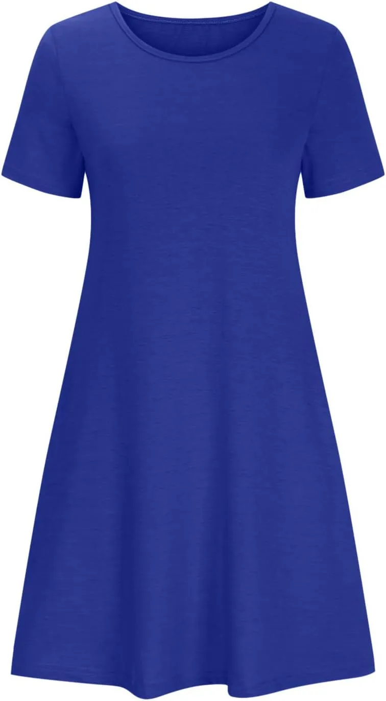 hlysgo Tshirt Dress for Women 2025 Vacation Short Sleeve Crew Neck Casual Dresses Summer Soft Comfy Mini Dress with Pockets