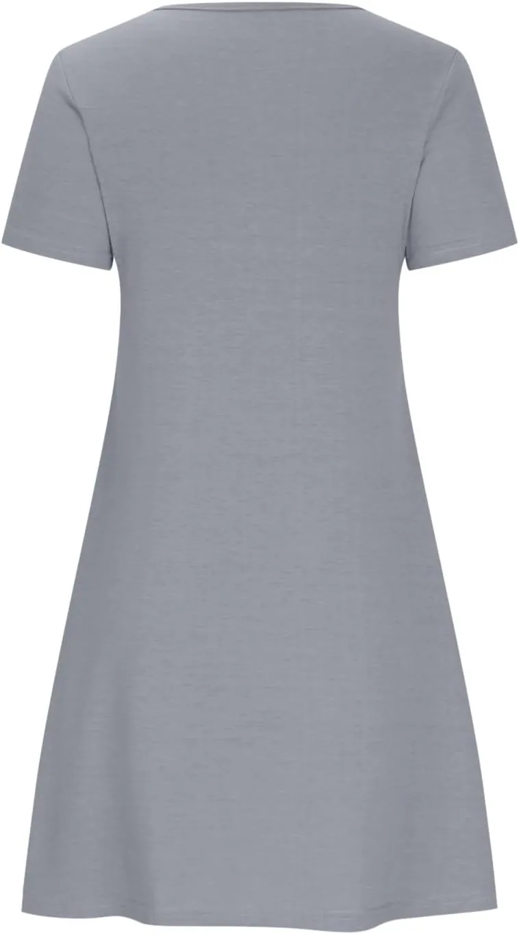 hlysgo Tshirt Dress for Women 2025 Vacation Short Sleeve Crew Neck Casual Dresses Summer Soft Comfy Mini Dress with Pockets