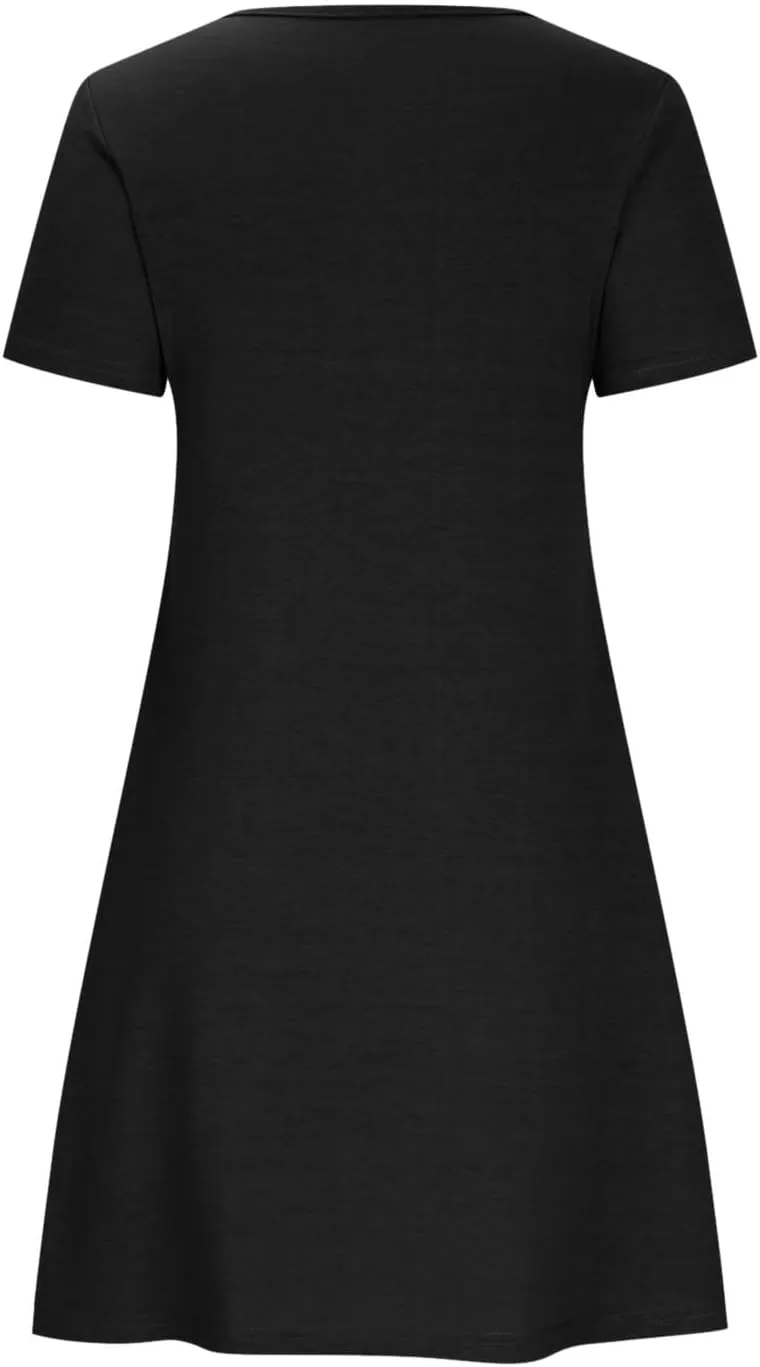 hlysgo Tshirt Dress for Women 2025 Vacation Short Sleeve Crew Neck Casual Dresses Summer Soft Comfy Mini Dress with Pockets