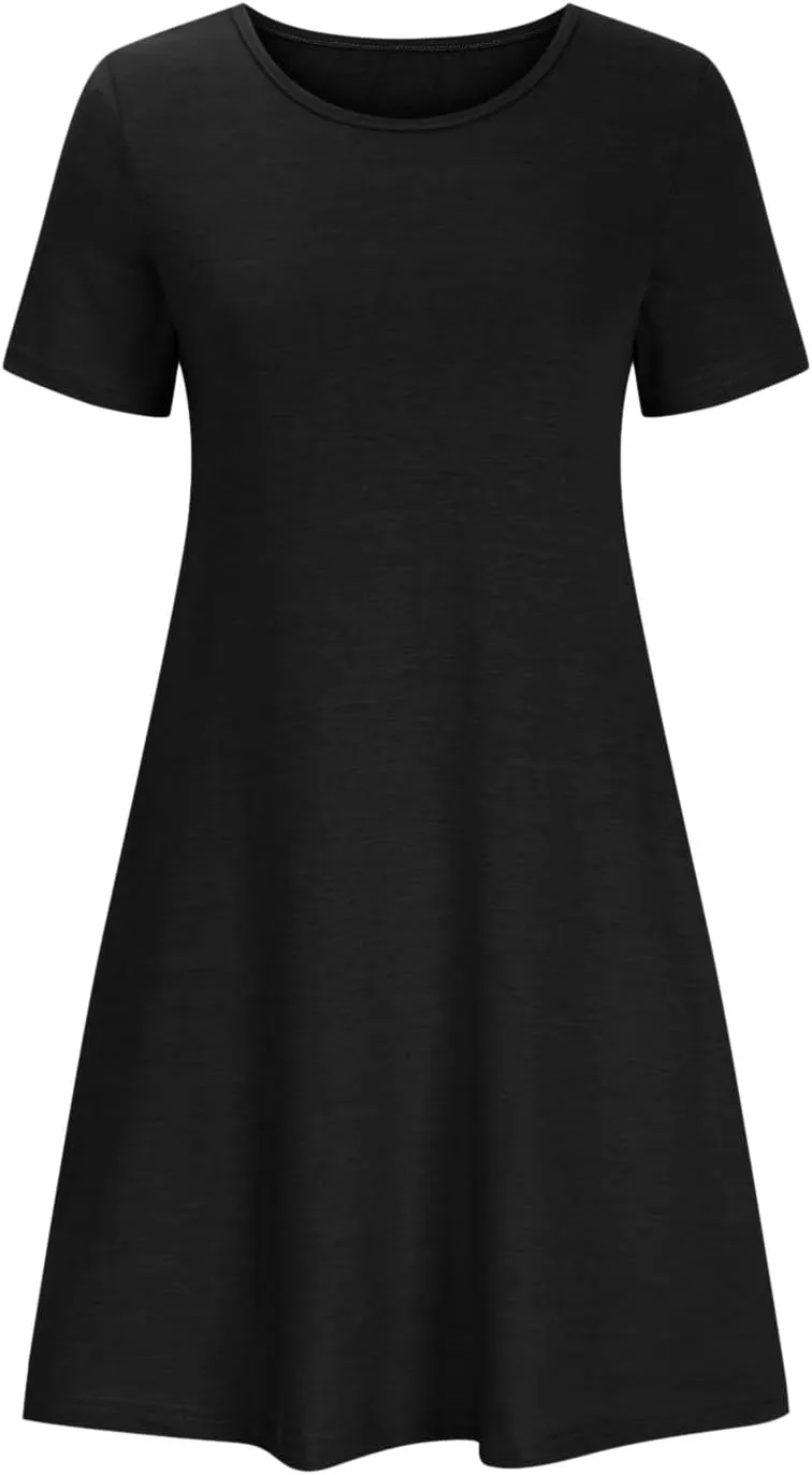 hlysgo Tshirt Dress for Women 2025 Vacation Short Sleeve Crew Neck Casual Dresses Summer Soft Comfy Mini Dress with Pockets