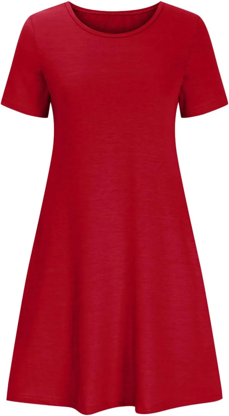 hlysgo Tshirt Dress for Women 2025 Vacation Short Sleeve Crew Neck Casual Dresses Summer Soft Comfy Mini Dress with Pockets