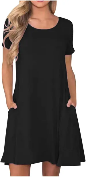 hlysgo Tshirt Dress for Women 2025 Vacation Short Sleeve Crew Neck Casual Dresses Summer Soft Comfy Mini Dress with Pockets