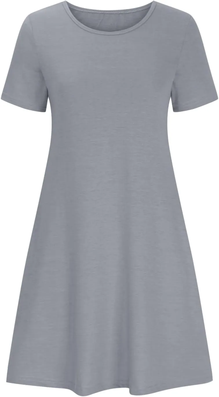 hlysgo Tshirt Dress for Women 2025 Vacation Short Sleeve Crew Neck Casual Dresses Summer Soft Comfy Mini Dress with Pockets