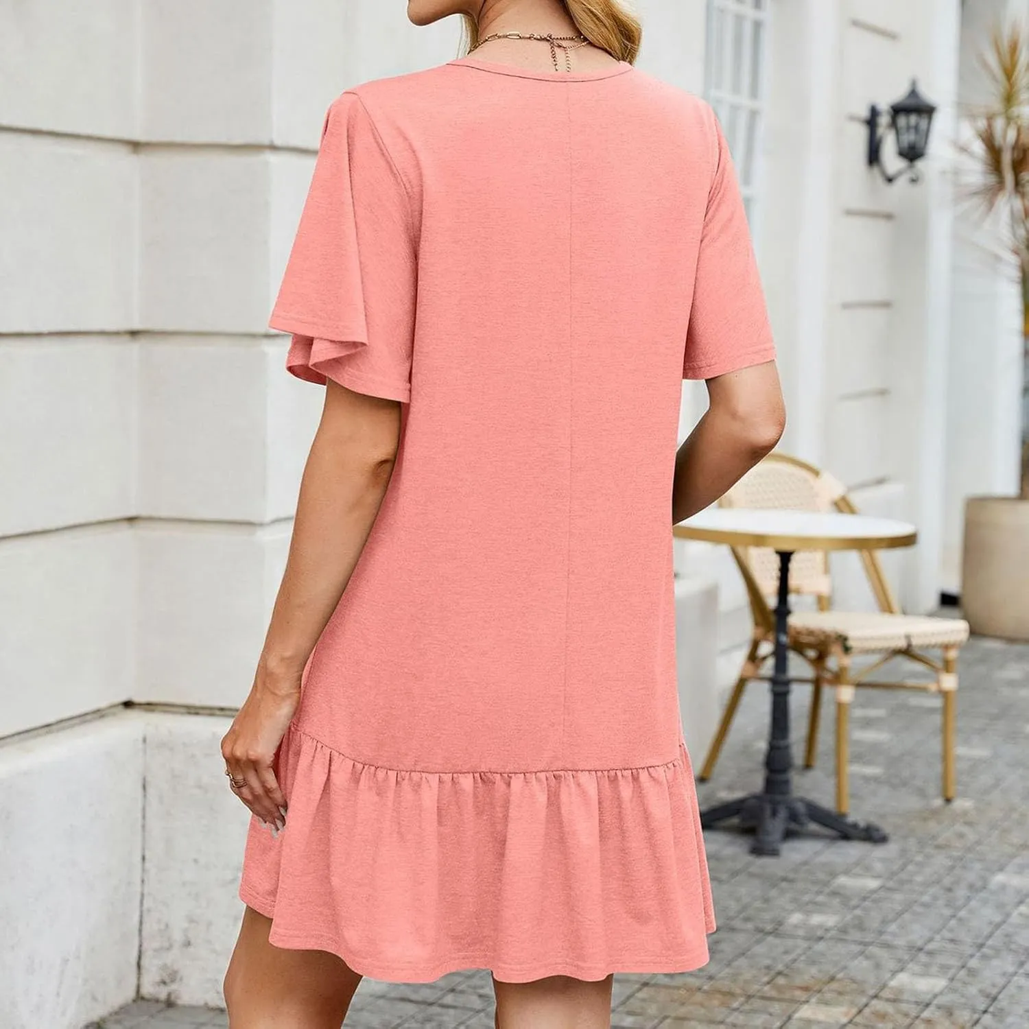 hlysgo Women's Short Sleeve Casual Dress Round Neck Soft Pajamas Ruffle Mini Dress Loose Fit Comfy Loungewear