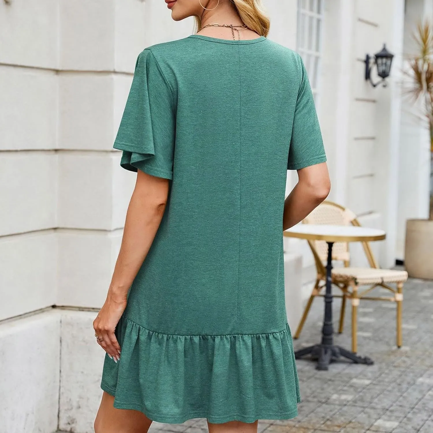 hlysgo Women's Short Sleeve Casual Dress Round Neck Soft Pajamas Ruffle Mini Dress Loose Fit Comfy Loungewear
