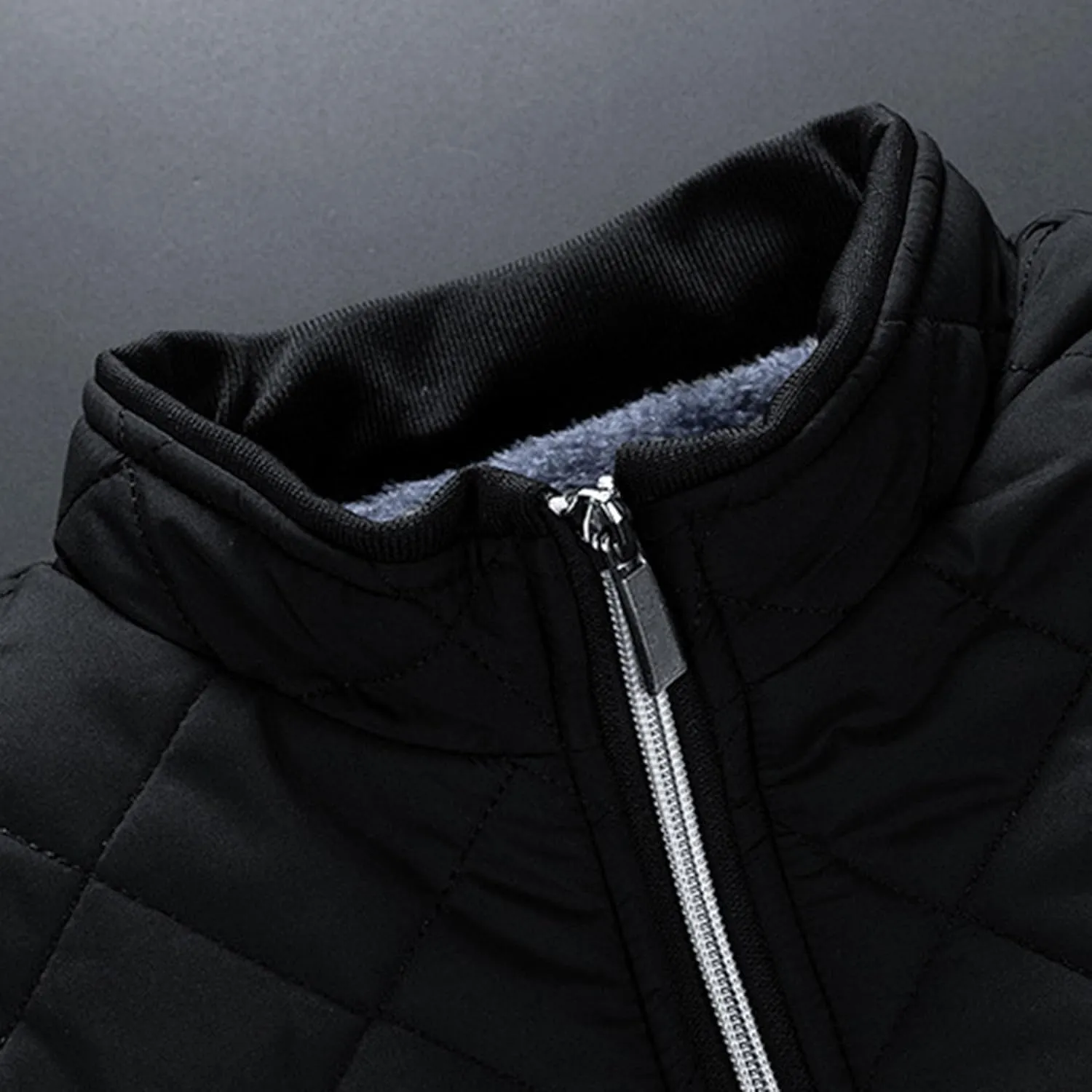 JEsilunmaMY Men Thermal Diamond Bomber Jackets Full Zip Fleece-Lined Insulated Quilted Jacket Winter Warm Padded Cotton Coat