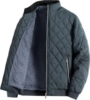 JEsilunmaMY Men Thermal Diamond Bomber Jackets Full Zip Fleece-Lined Insulated Quilted Jacket Winter Warm Padded Cotton Coat