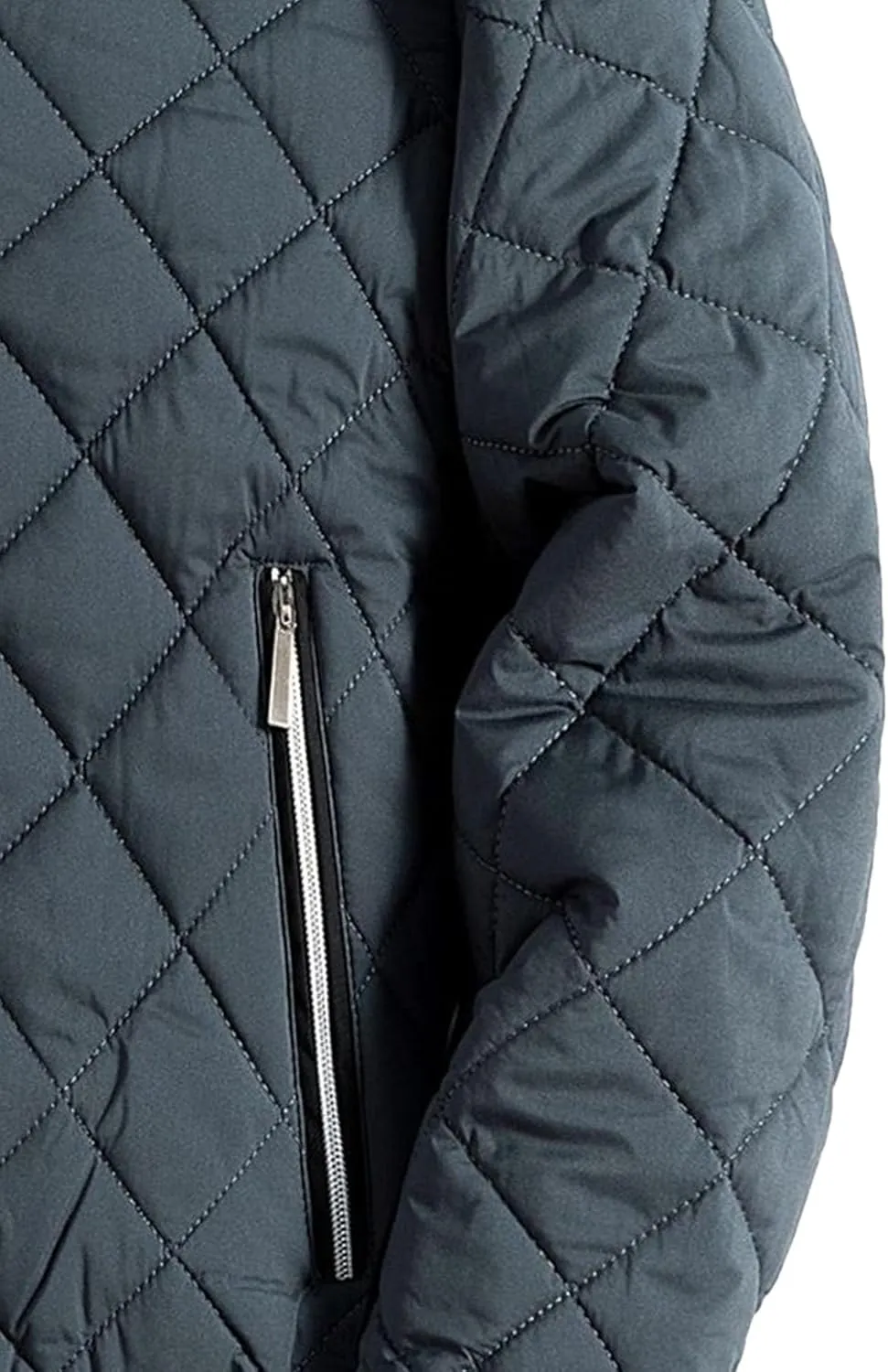 JEsilunmaMY Men Thermal Diamond Bomber Jackets Full Zip Fleece-Lined Insulated Quilted Jacket Winter Warm Padded Cotton Coat