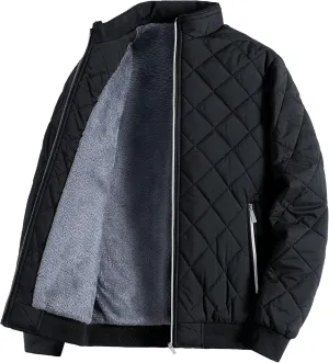 JEsilunmaMY Men Thermal Diamond Bomber Jackets Full Zip Fleece-Lined Insulated Quilted Jacket Winter Warm Padded Cotton Coat