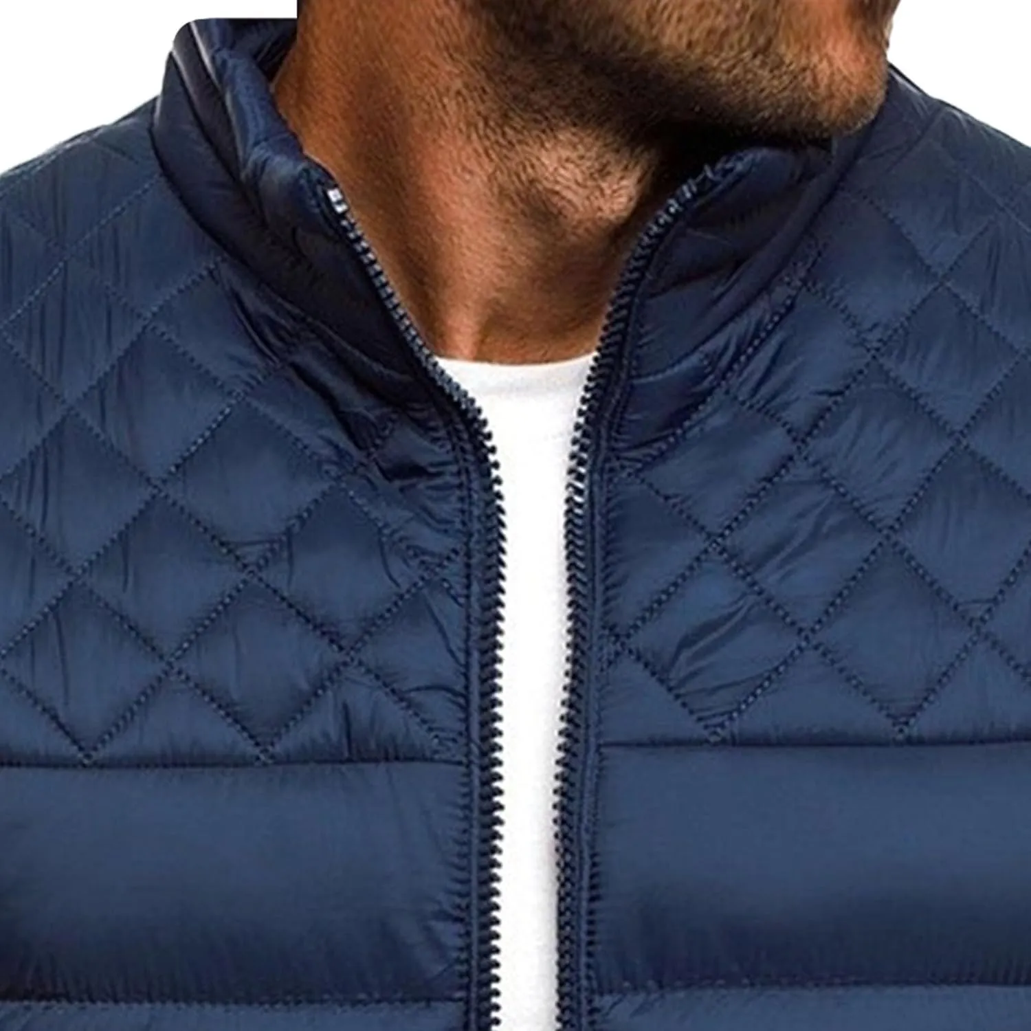 JEsilunmaMY Men's Diamond Stand Collar Puffer Jacket Winter Coat Quilted Padded Down Jacket Insulated Puffy Varsity Coat