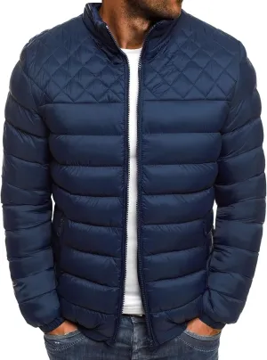 JEsilunmaMY Men's Diamond Stand Collar Puffer Jacket Winter Coat Quilted Padded Down Jacket Insulated Puffy Varsity Coat