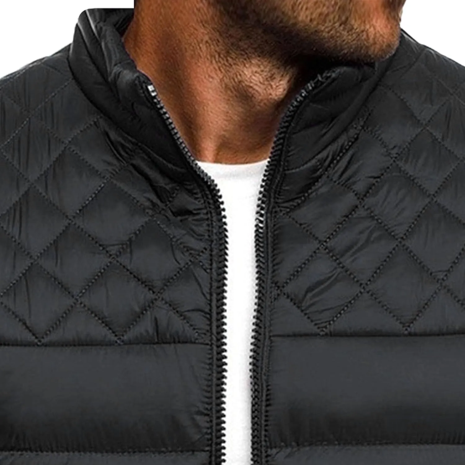 JEsilunmaMY Men's Diamond Stand Collar Puffer Jacket Winter Coat Quilted Padded Down Jacket Insulated Puffy Varsity Coat